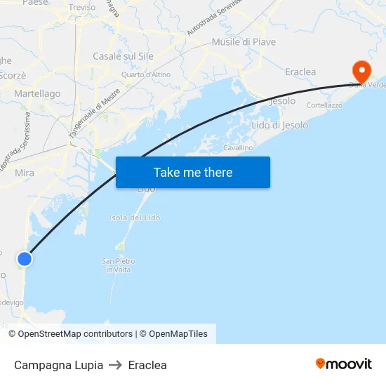 Campagna Lupia to Eraclea map