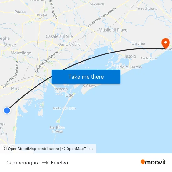 Camponogara to Eraclea map
