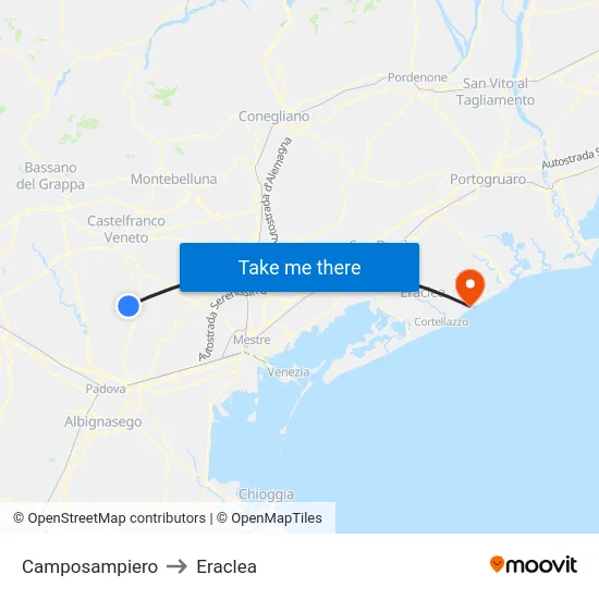 Camposampiero to Eraclea map