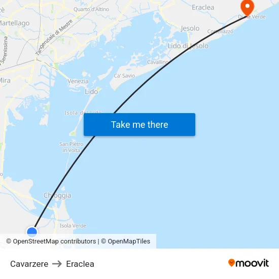 Cavarzere to Eraclea map