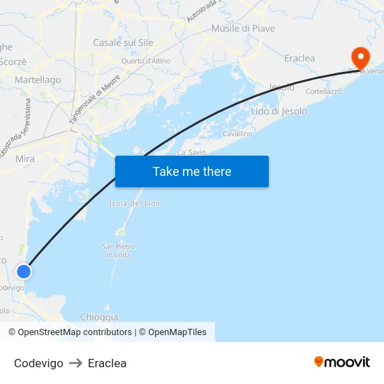Codevigo to Eraclea map