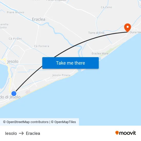 Jesolo to Eraclea map