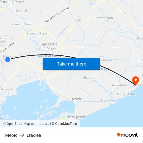 Meolo to Eraclea map