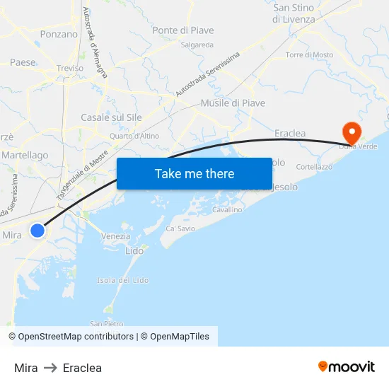 Mira to Eraclea map