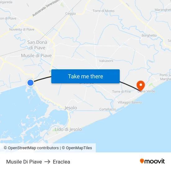 Musile Di Piave to Eraclea map