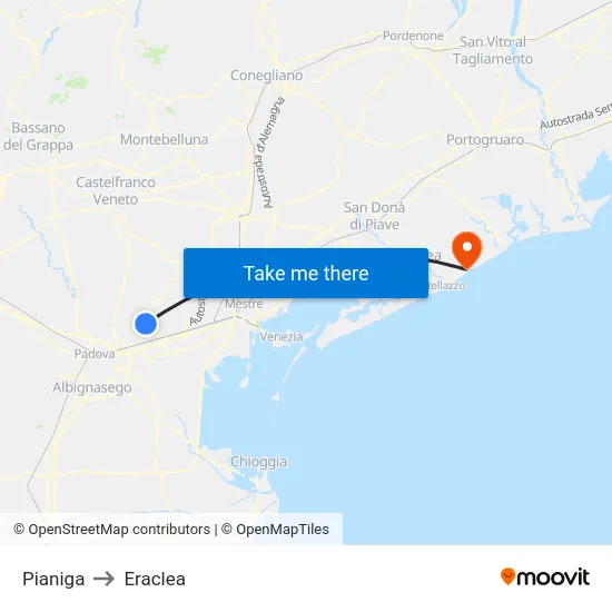 Pianiga to Eraclea map