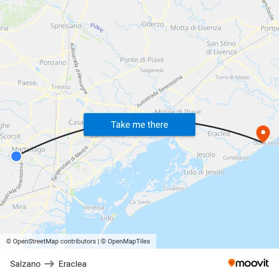 Salzano to Eraclea map