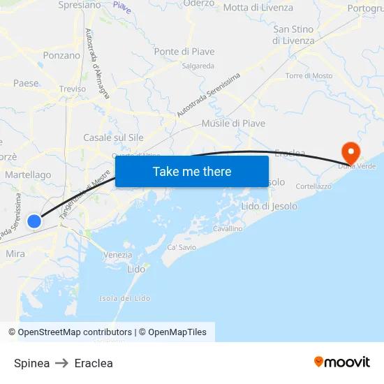 Spinea to Eraclea map