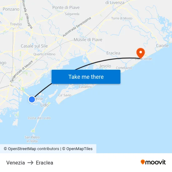 Venezia to Eraclea map