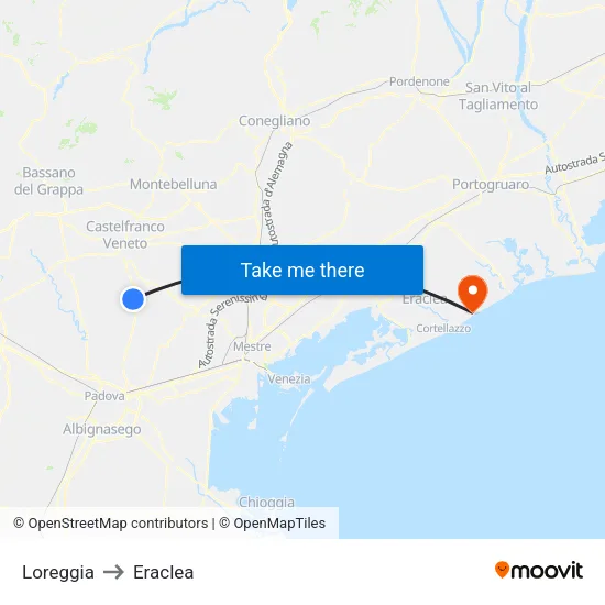 Loreggia to Eraclea map