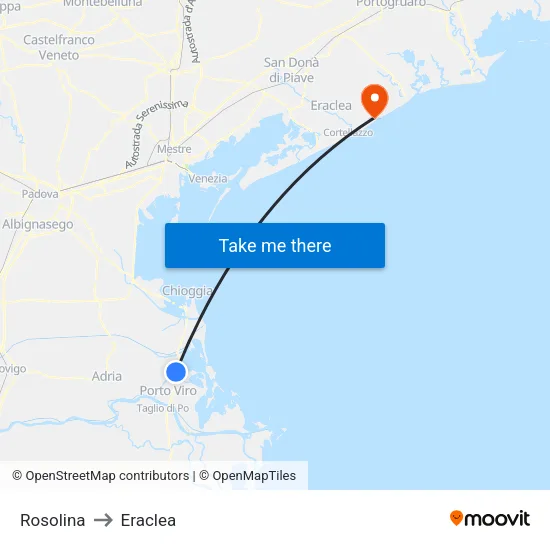 Rosolina to Eraclea map