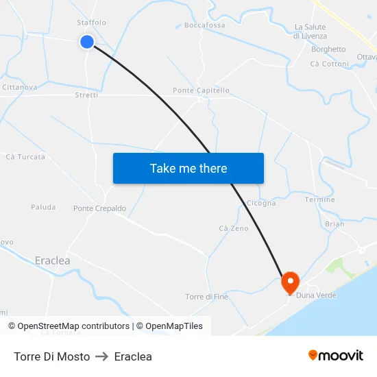 Torre Di Mosto to Eraclea map