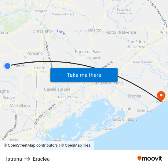 Istrana to Eraclea map