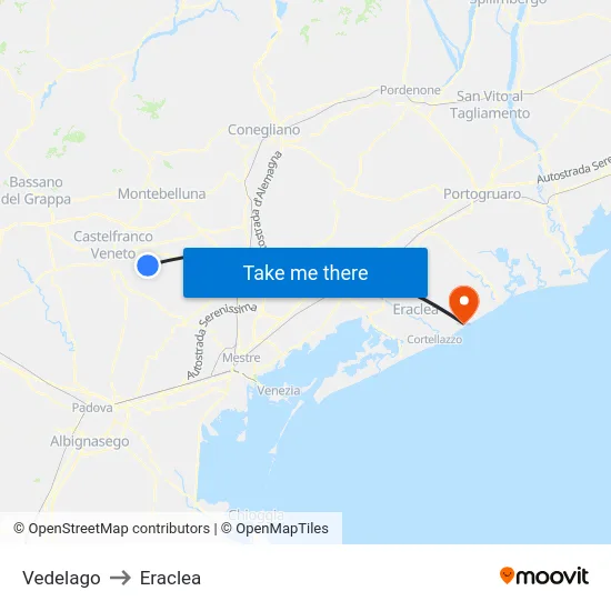 Vedelago to Eraclea map