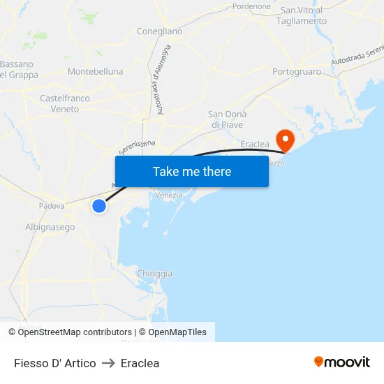 Fiesso D' Artico to Eraclea map