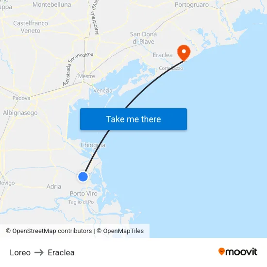 Loreo to Eraclea map