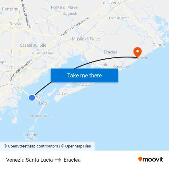 Venezia Santa Lucia to Eraclea map