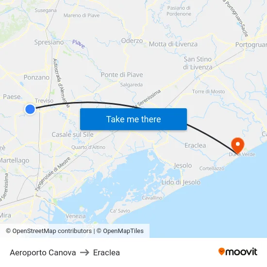 Aeroporto Canova to Eraclea map