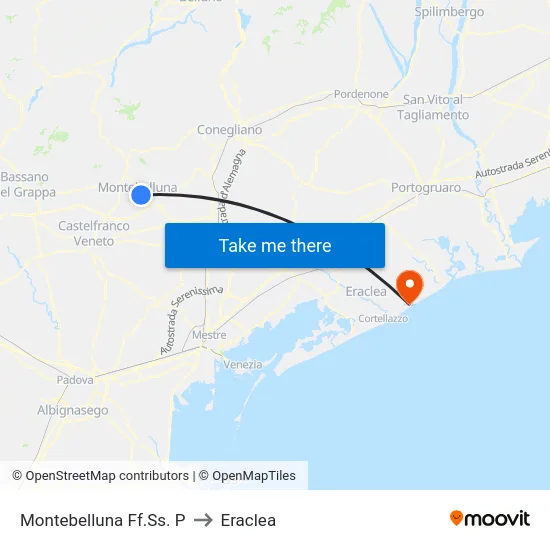 Montebelluna Ff.Ss. P to Eraclea map