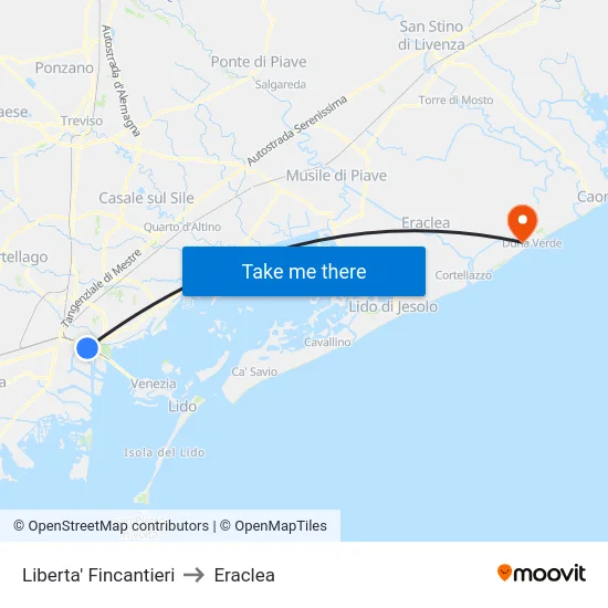Liberta' Fincantieri to Eraclea map
