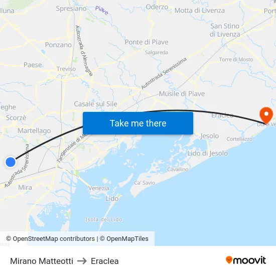 Mirano Matteotti to Eraclea map