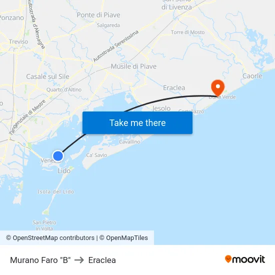 Murano Faro "B" to Eraclea map