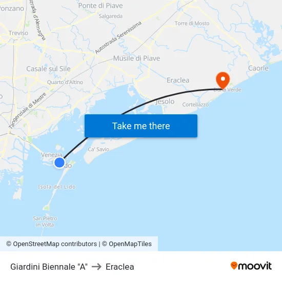 Giardini Biennale "A" to Eraclea map