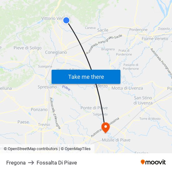 Fregona to Fossalta Di Piave map