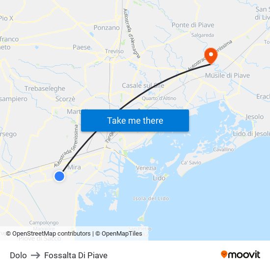Dolo to Fossalta Di Piave map