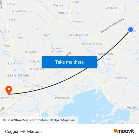 Ceggia to Marcon map