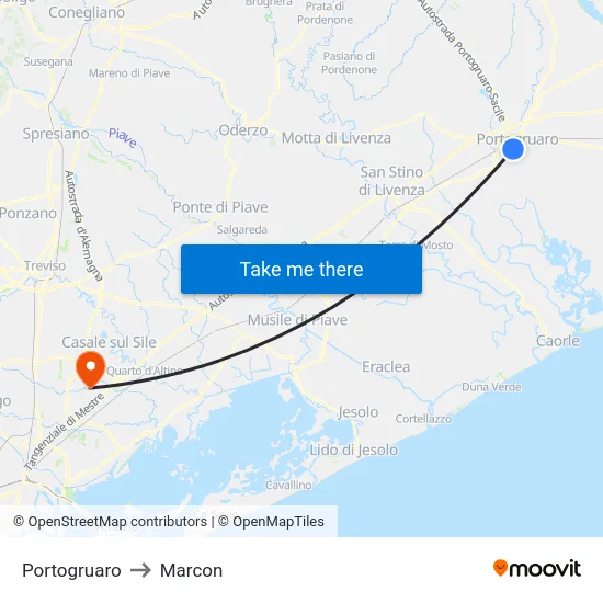 Portogruaro to Marcon map