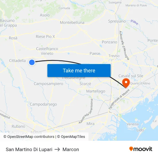 San Martino Di Lupari to Marcon map