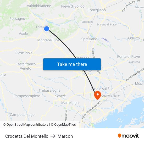 Crocetta Del Montello to Marcon map