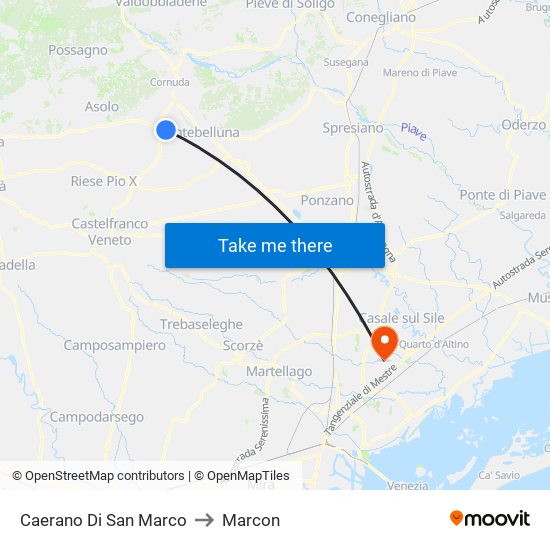Caerano Di San Marco to Marcon map