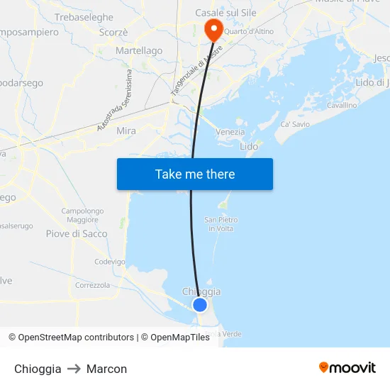 Chioggia to Marcon map