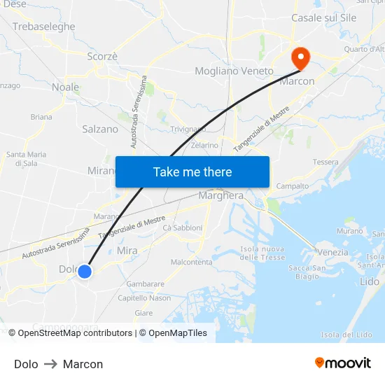 Dolo to Marcon map