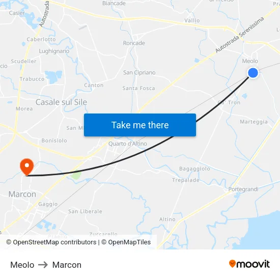 Meolo to Marcon map
