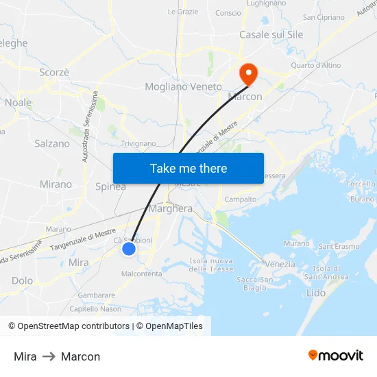 Mira to Marcon map