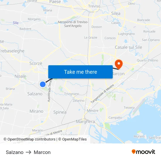 Salzano to Marcon map