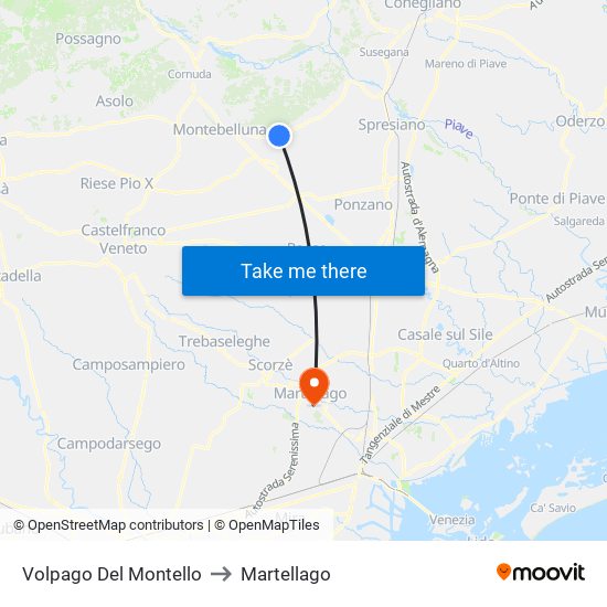 Volpago Del Montello to Martellago map