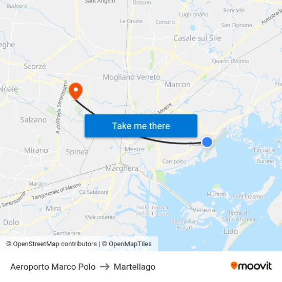 Marco Polo Airport to Martellago map