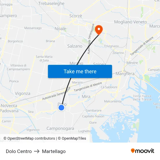 Dolo Center to Martellago map