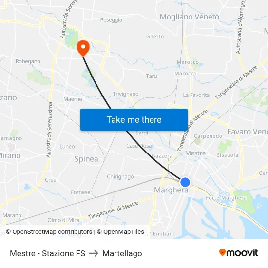 Mestre - Railway Station to Martellago map
