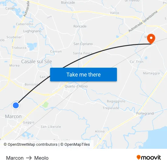 Marcon to Meolo map