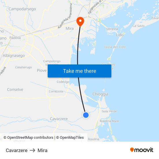 Cavarzere to Mira map