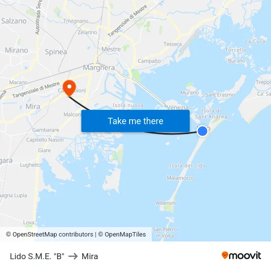 Lido S.M.E. "B" to Mira map