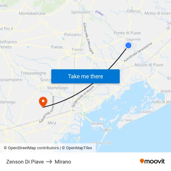 Zenson Di Piave to Mirano map