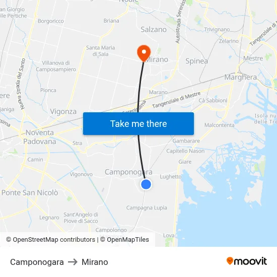 Camponogara to Mirano map