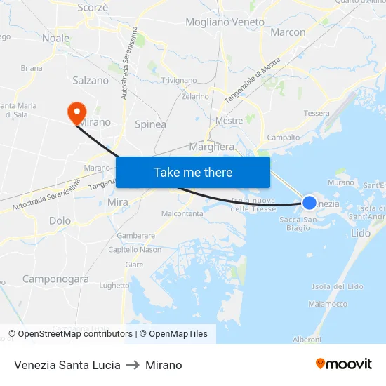 Venezia Santa Lucia to Mirano map