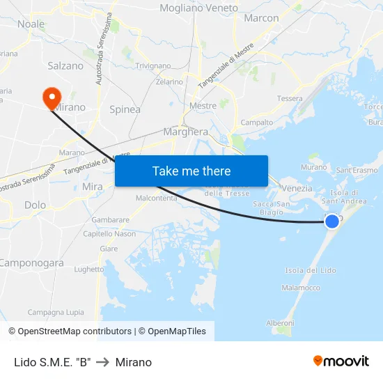 Lido S.M.E. "B" to Mirano map